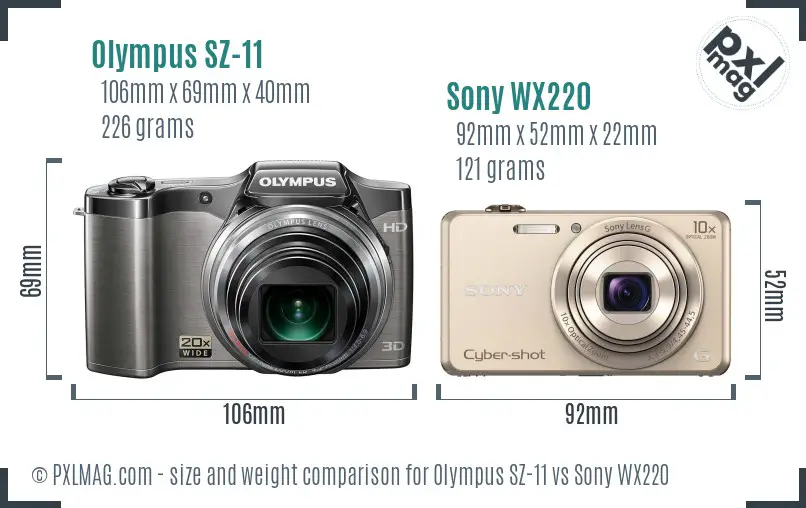 Olympus SZ-11 vs Sony WX220 size comparison
