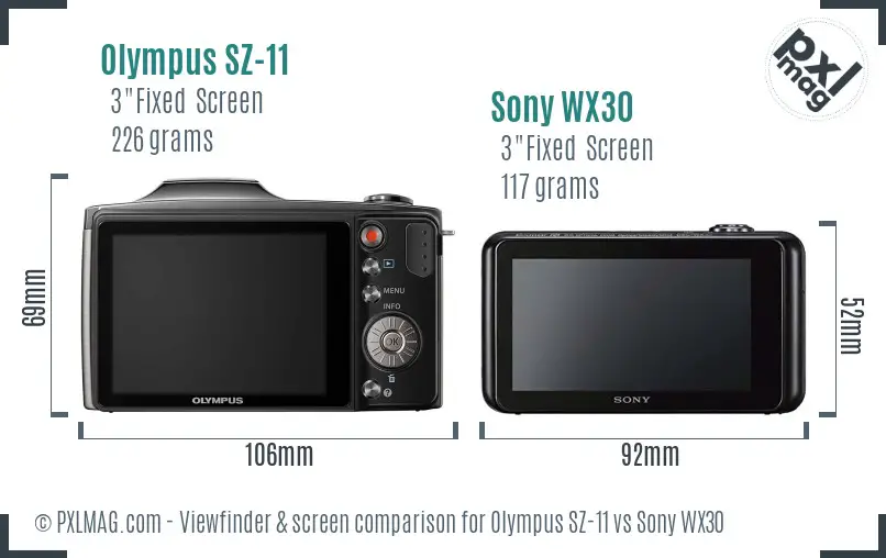 Olympus SZ-11 vs Sony WX30 Screen and Viewfinder comparison