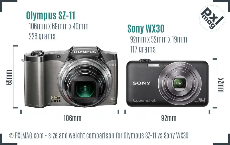 Olympus SZ-11 vs Sony WX30 size comparison