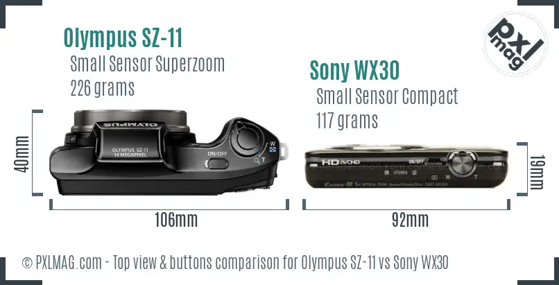 Olympus SZ-11 vs Sony WX30 top view buttons comparison