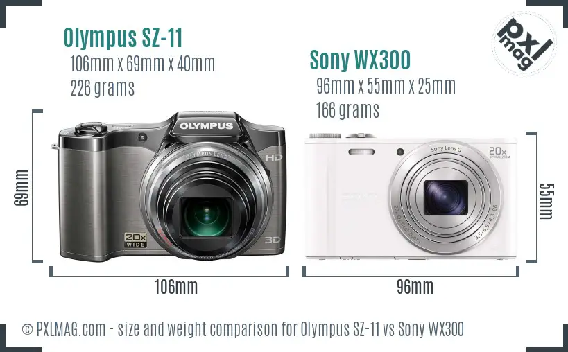 Olympus SZ-11 vs Sony WX300 size comparison