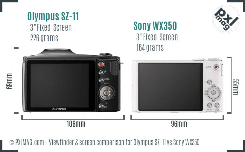 Olympus SZ-11 vs Sony WX350 Screen and Viewfinder comparison