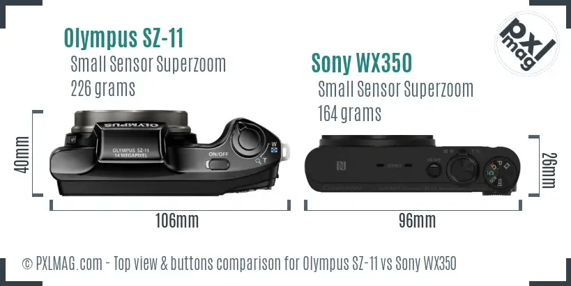 Olympus SZ-11 vs Sony WX350 top view buttons comparison