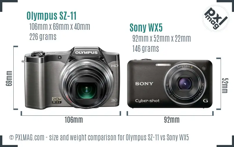 Olympus SZ-11 vs Sony WX5 size comparison