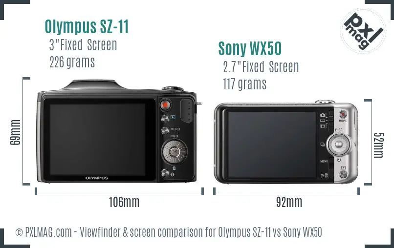Olympus SZ-11 vs Sony WX50 Screen and Viewfinder comparison