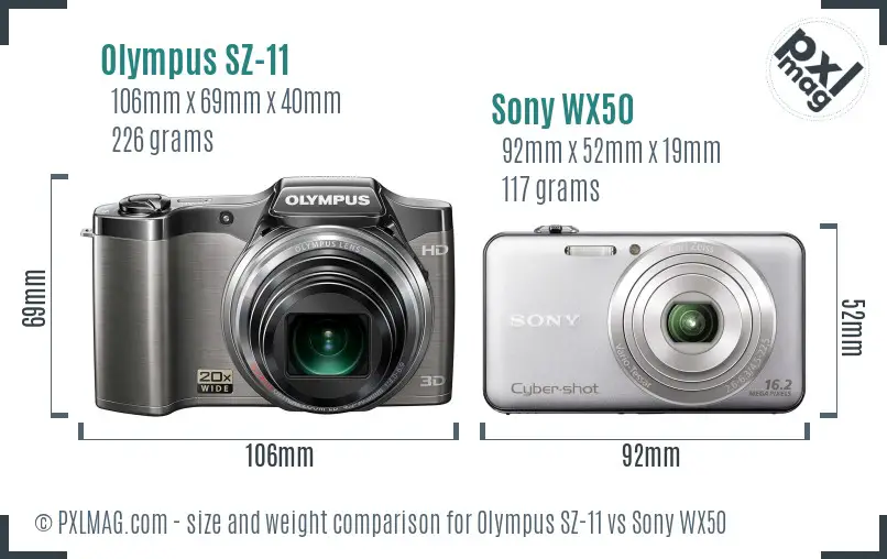 Olympus SZ-11 vs Sony WX50 size comparison