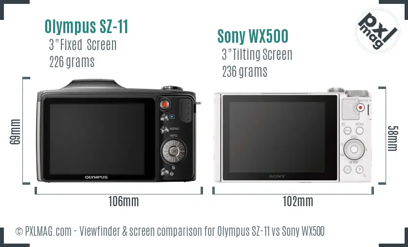 Olympus SZ-11 vs Sony WX500 Screen and Viewfinder comparison