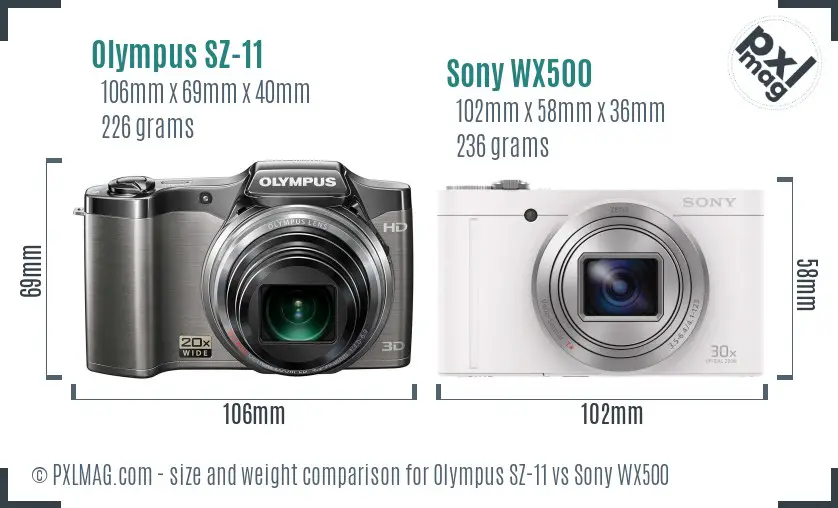 Olympus SZ-11 vs Sony WX500 size comparison