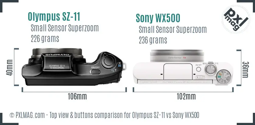 Olympus SZ-11 vs Sony WX500 top view buttons comparison