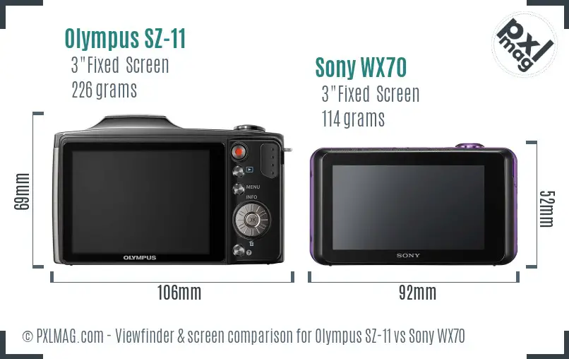 Olympus SZ-11 vs Sony WX70 Screen and Viewfinder comparison