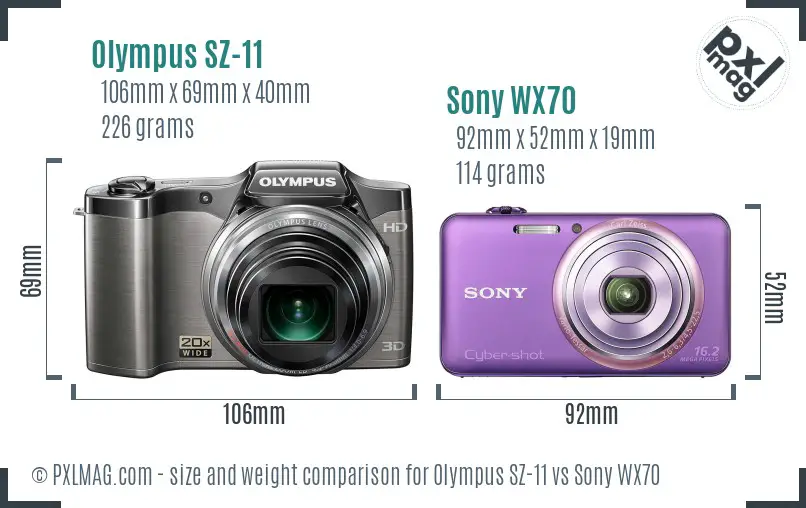 Olympus SZ-11 vs Sony WX70 size comparison