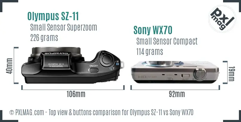 Olympus SZ-11 vs Sony WX70 top view buttons comparison
