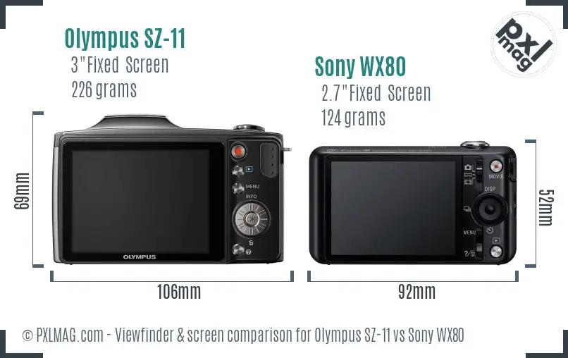 Olympus SZ-11 vs Sony WX80 Screen and Viewfinder comparison