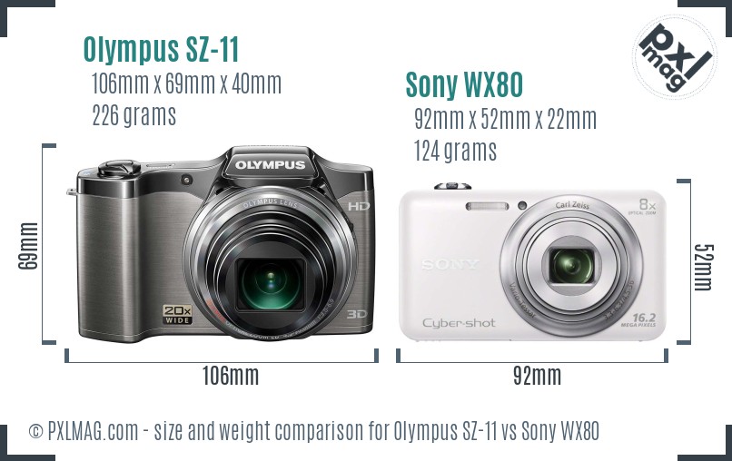 Olympus SZ-11 vs Sony WX80 size comparison