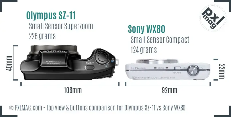Olympus SZ-11 vs Sony WX80 top view buttons comparison