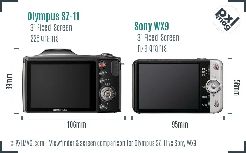 Olympus SZ-11 vs Sony WX9 Screen and Viewfinder comparison
