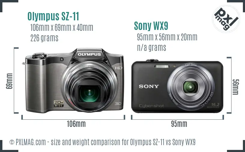 Olympus SZ-11 vs Sony WX9 size comparison