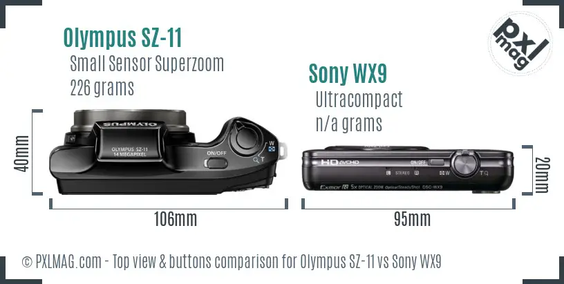 Olympus SZ-11 vs Sony WX9 top view buttons comparison