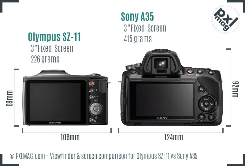 Olympus SZ-11 vs Sony A35 Screen and Viewfinder comparison