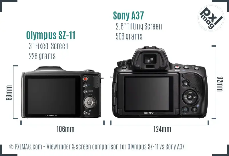 Olympus SZ-11 vs Sony A37 Screen and Viewfinder comparison