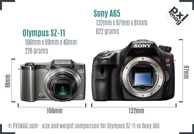 Olympus SZ-11 vs Sony A65 size comparison