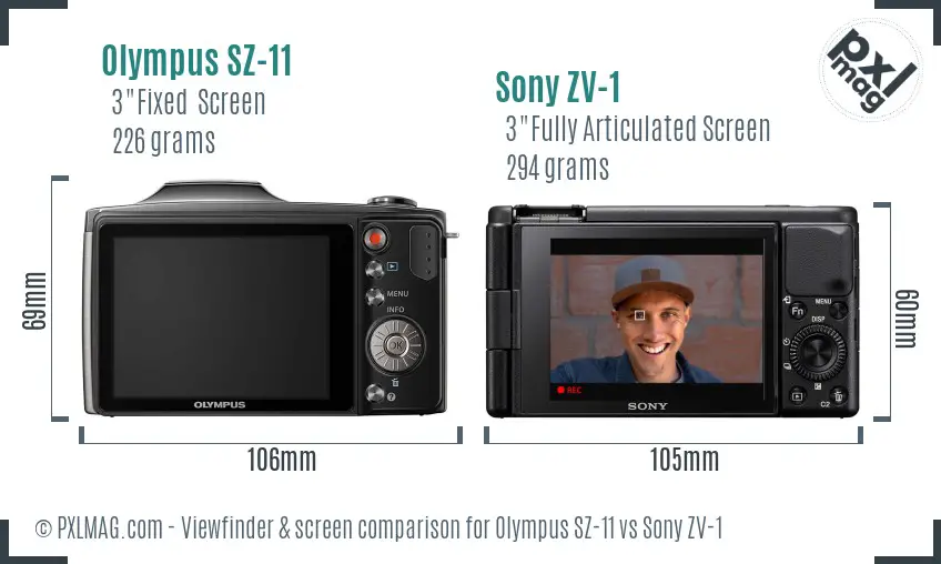 Olympus SZ-11 vs Sony ZV-1 Screen and Viewfinder comparison