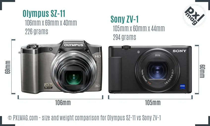 Olympus SZ-11 vs Sony ZV-1 size comparison