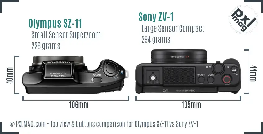 Olympus SZ-11 vs Sony ZV-1 top view buttons comparison