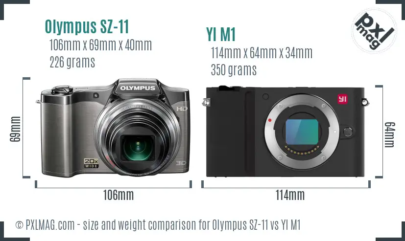 Olympus SZ-11 vs YI M1 size comparison