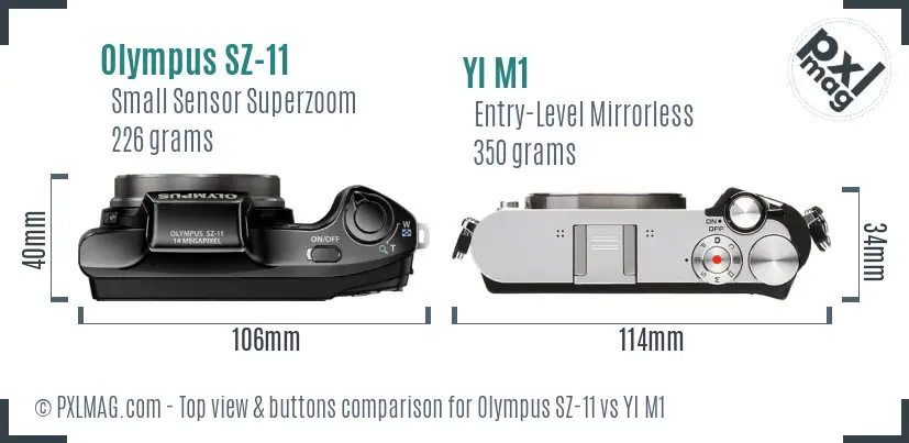 Olympus SZ-11 vs YI M1 top view buttons comparison