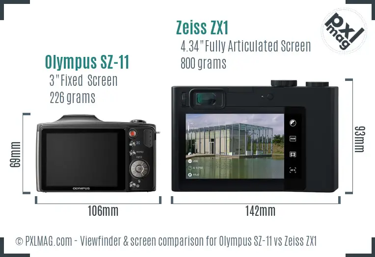 Olympus SZ-11 vs Zeiss ZX1 Screen and Viewfinder comparison