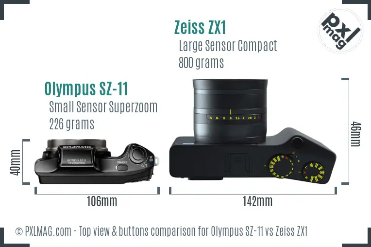Olympus SZ-11 vs Zeiss ZX1 top view buttons comparison