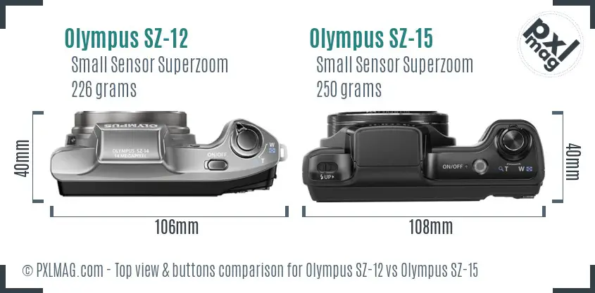 Olympus SZ-12 vs Olympus SZ-15 top view buttons comparison