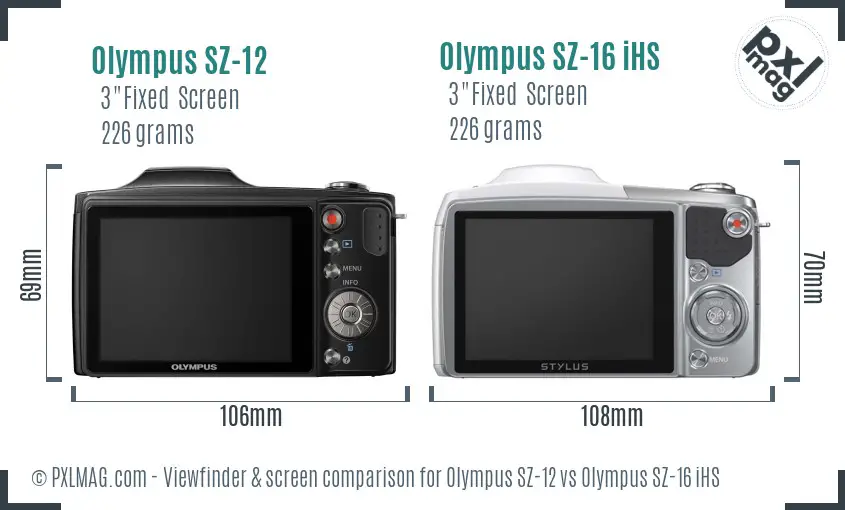 Olympus SZ-12 vs Olympus SZ-16 iHS Screen and Viewfinder comparison