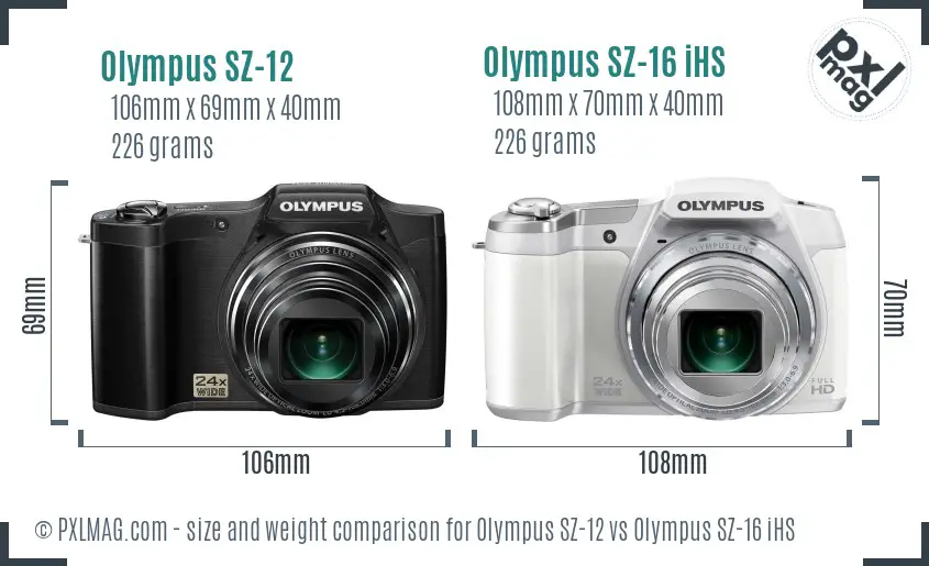 Olympus SZ-12 vs Olympus SZ-16 iHS size comparison