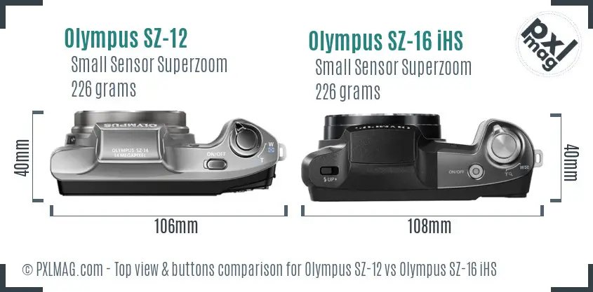 Olympus SZ-12 vs Olympus SZ-16 iHS top view buttons comparison