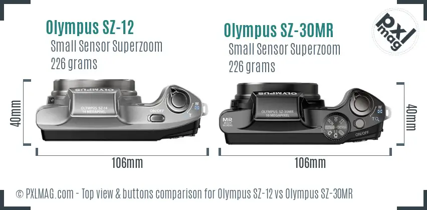 Olympus SZ-12 vs Olympus SZ-30MR top view buttons comparison