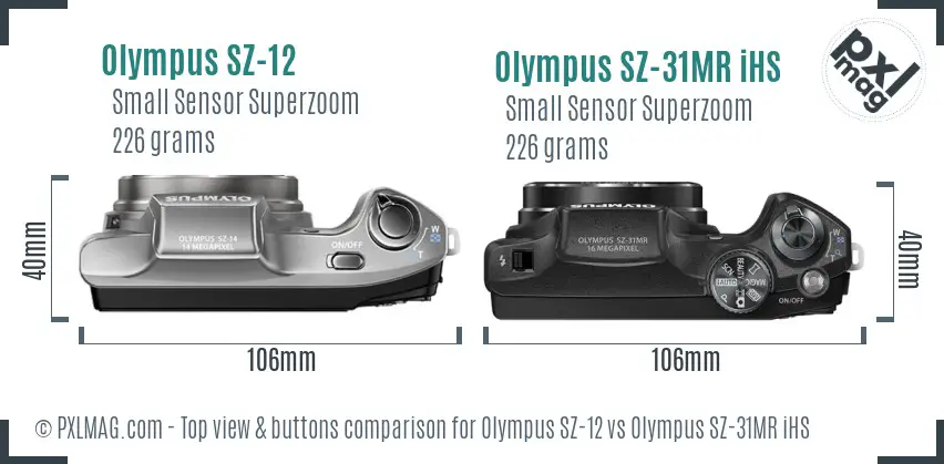 Olympus SZ-12 vs Olympus SZ-31MR iHS top view buttons comparison