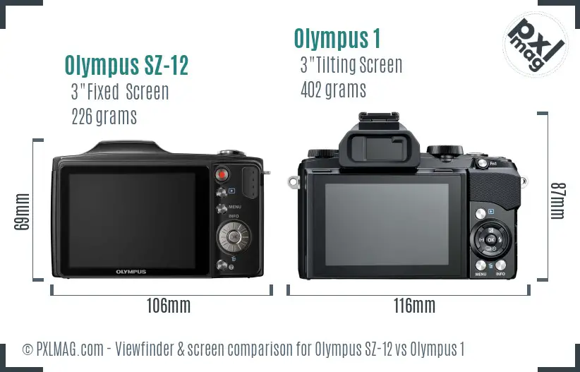 Olympus SZ-12 vs Olympus 1 Screen and Viewfinder comparison