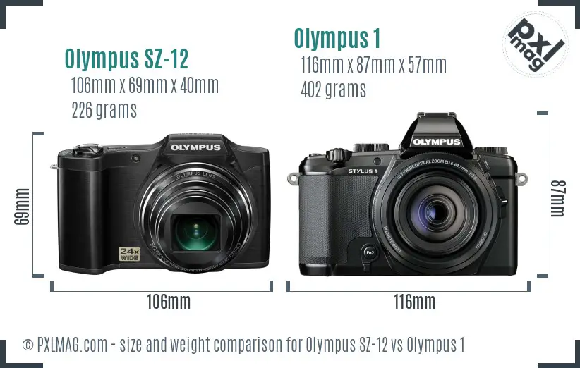 Olympus SZ-12 vs Olympus 1 size comparison