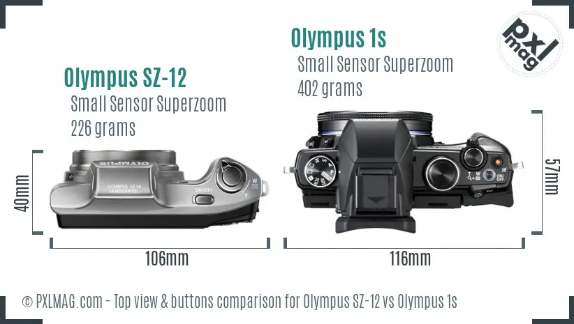 Olympus SZ-12 vs Olympus 1s top view buttons comparison