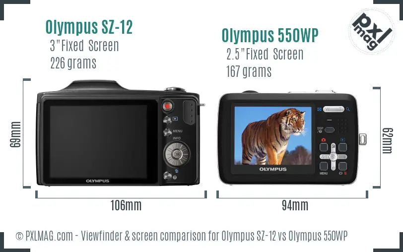 Olympus SZ-12 vs Olympus 550WP Screen and Viewfinder comparison