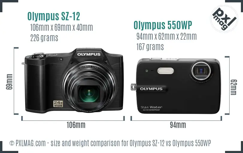 Olympus SZ-12 vs Olympus 550WP size comparison