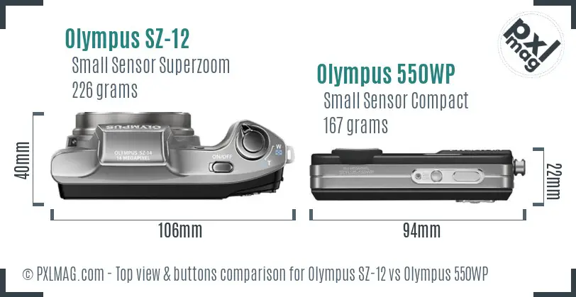 Olympus SZ-12 vs Olympus 550WP top view buttons comparison