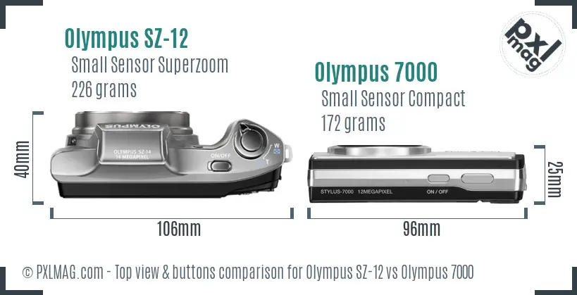 Olympus SZ-12 vs Olympus 7000 top view buttons comparison