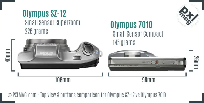 Olympus SZ-12 vs Olympus 7010 top view buttons comparison