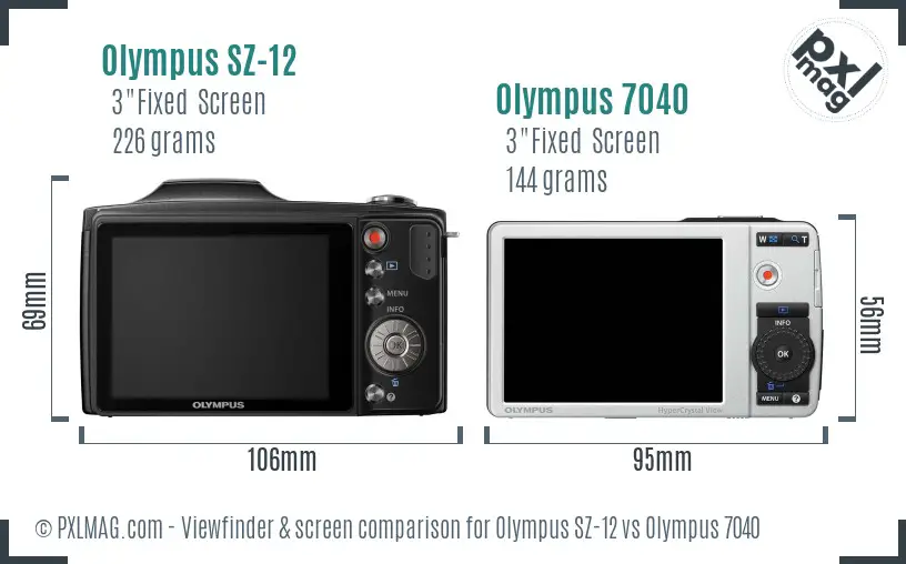 Olympus SZ-12 vs Olympus 7040 Screen and Viewfinder comparison