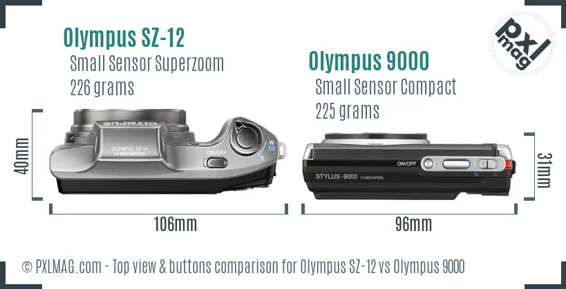 Olympus SZ-12 vs Olympus 9000 top view buttons comparison