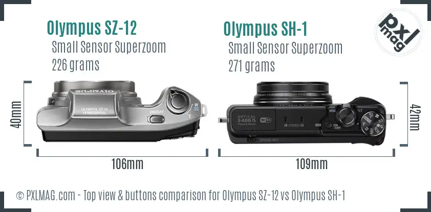Olympus SZ-12 vs Olympus SH-1 top view buttons comparison