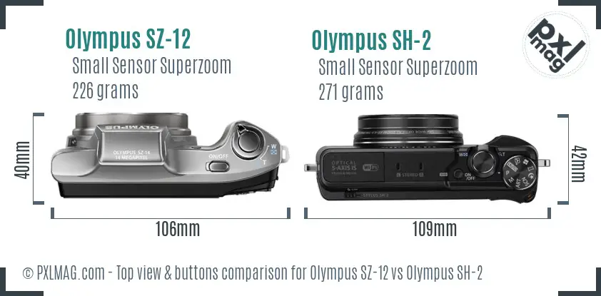 Olympus SZ-12 vs Olympus SH-2 top view buttons comparison